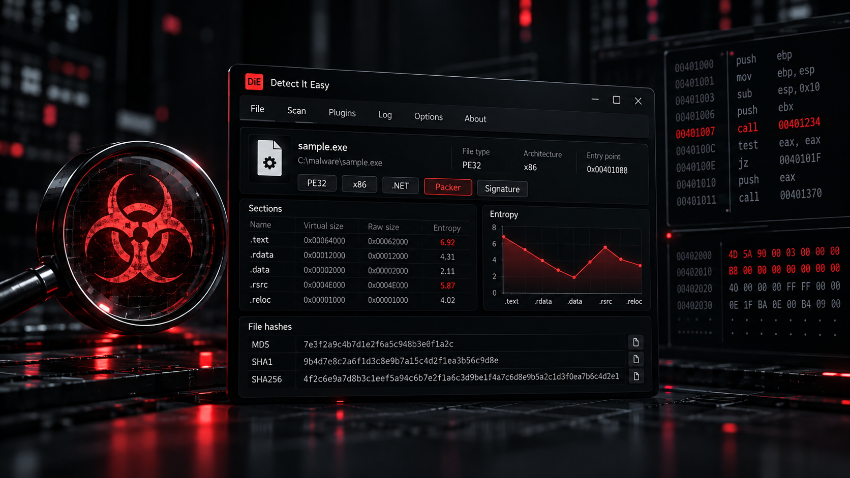 Detect It Easy malware triage header
